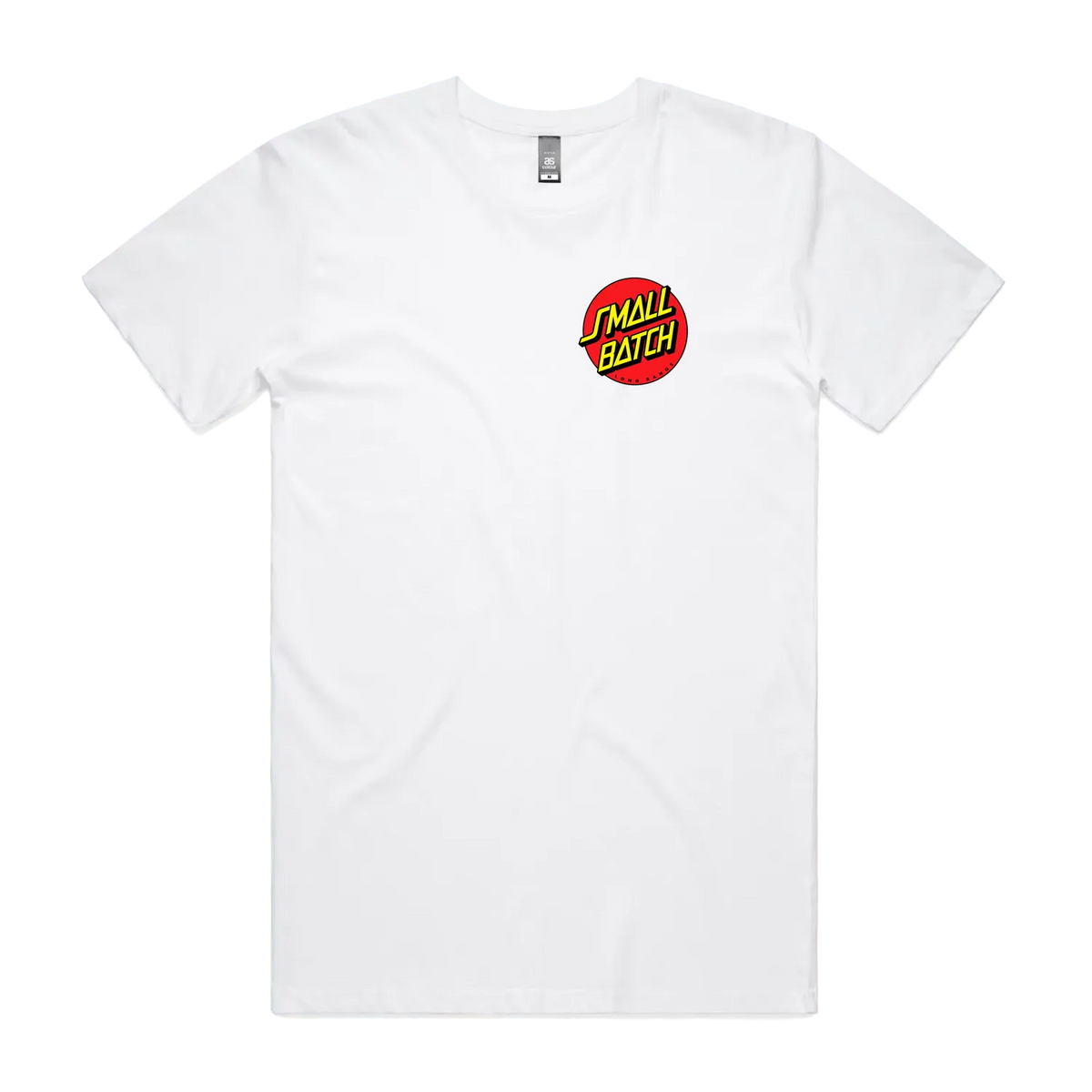 White Small Batch Long Range shooting T-shirt by Deadspace Threads. Santa Cruz inspired screaming hand holding the Kestrel elite ballistics calculator